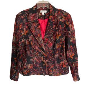 Coldwater Creek Women's Floral Plaid Jacket - Black and Red Vintage Size 14